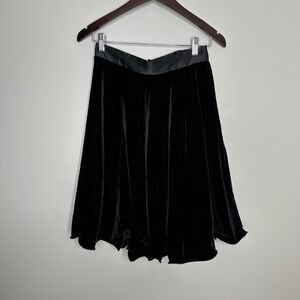 Rivar's Women's Black Velvet‎ Midi Skirt Satin Waistband Flared Skirt 9/10 90's